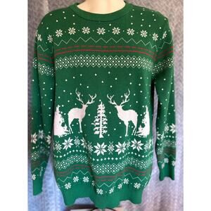Holiday Green Not So Ugly Sweater Size M Snowflake Deer Winter Ski Festive Party